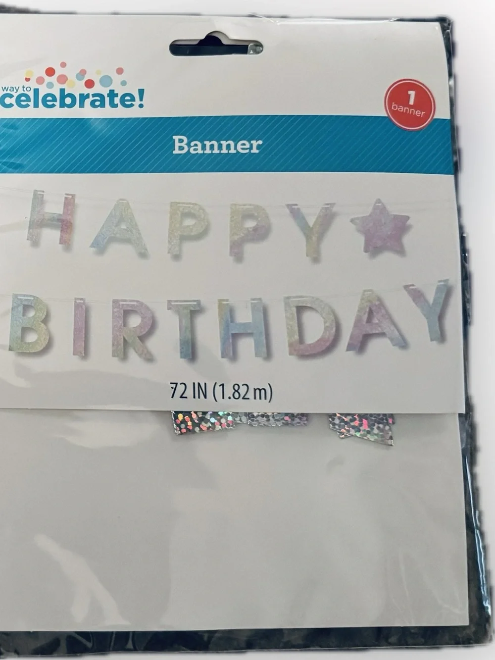 Iridescent 'Happy Birthday' Banner - Foil, Silver, 72